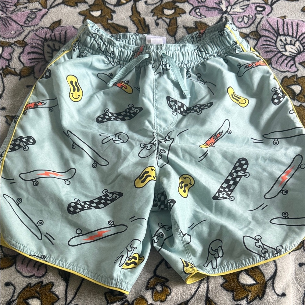 Hanna Andersson Mint Green Skateboard Print Swim Trunks